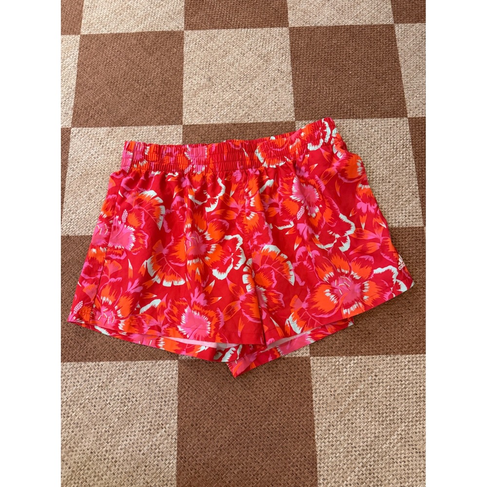 Adidas x FARM Rio Women Red Tropical Floral Print Athletic Training Shorts L